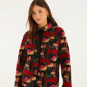 FARM Rio Black Wild Mushrooms Fleece Bomber Jacket